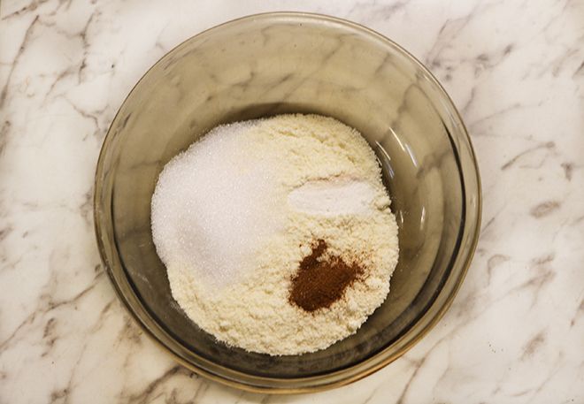 dry ingredients coconut flour sugar substitute cinnamon salt baking powder