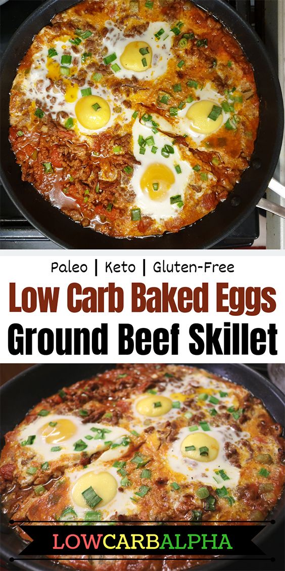 Keto Ground Beef Baked Eggs Breakfast Skillet Recipe   Low Carb Baked Eggs Ground Beef Skillet 