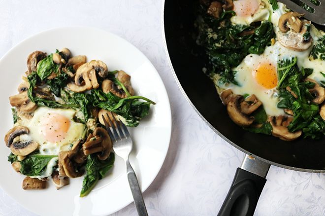 Keto Eggs Spinach and Mushrooms Breakfast Skillet